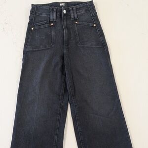 PAIGE Anessa Ankle Wide Leg Jeans 24 Black Jasper High Rise Raw Hem NWT $249